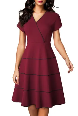 Summer Elegant V-Neck Stripes Red Vintage Skater Dress
