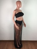 Summer Black Bandeau Bikini Set with Matching Cover-Up 3PC Set