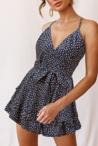 Summer Casual Dot Print High Waist Strap Rompers