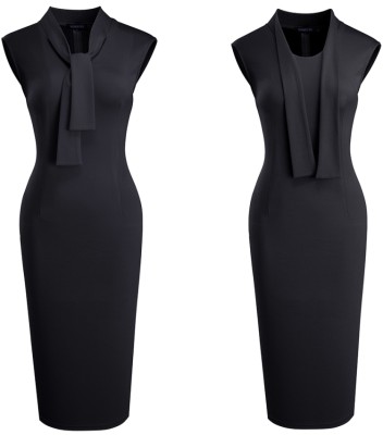Summer Elegant Office Black Sleeveless Pencil Dress