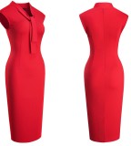 Summer Elegant Office Red Sleeveless Pencil Dress