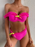 Summer Pink Two Piece Ruffles Knotted Swimwear