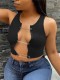 Summer Black Hollow Out Sexy Sleeveless Crop Top