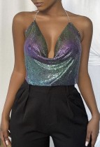 Summer Party Multi-Colored Sequins Halter Crop Top