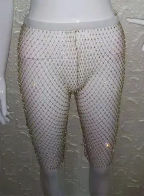 Summer Beading Yellow Fishnet High Waist Shorts Cover-Up