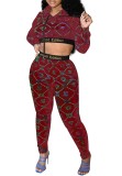 Spring Print Hoody Crop Top and High Waist Pants 2PC Jogger Suit