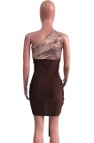 Summer Cut Out One Shoulder Print Ruched Strings Mini Dress