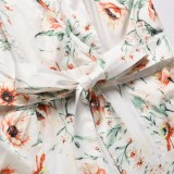 Summer Casual Floral White Slit Bottom Wrapped Strap Jumpsuit