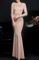 Summer Beige Half Sleeve Mermaid Evening Dress