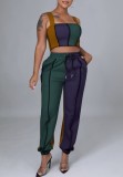 Summer Matching Two Piece Contrast Wide Strap Crop Top and Sweatpants Set
