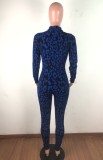 Spring Blue Long Sleeve Cut Out Print Bodycon Sexy Jumpsuit