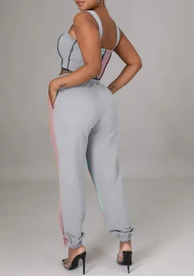 Summer Matching Two Piece Contrast Wide Strap Crop Top and Sweatpants Set