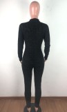 Spring Black Long Sleeve Cut Out Leopard Bodycon Sexy Jumpsuit