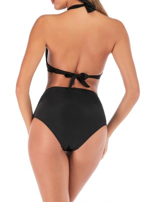 Summer Black Two-Piece High Waist Halter Swimwear