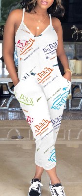 Summer Print White Strap Casual Jumpsuit