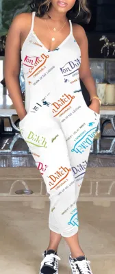 Summer Print White Strap Casual Jumpsuit