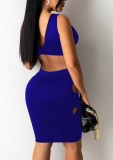 Summer Blue Hollow Out Crop Top and Mini Skirt 2PC Bodycon Set