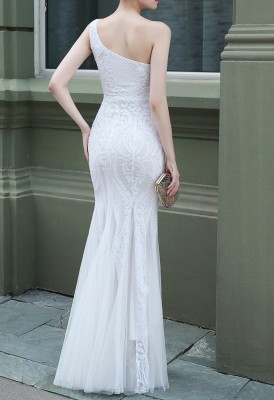 Summer Wedding White Sequins One Shoulder Mermaid Bridal Dress