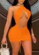 Summer Orange Sexy Cut Out Ruched Strings Mini Dress