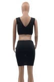 Summer Black Hollow Out Crop Top and Mini Skirt 2PC Bodycon Set