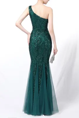 Summer Green Sequins One Shoulder Mermaid Evening Dress