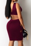 Summer Red Hollow Out Crop Top and Mini Skirt 2PC Bodycon Set