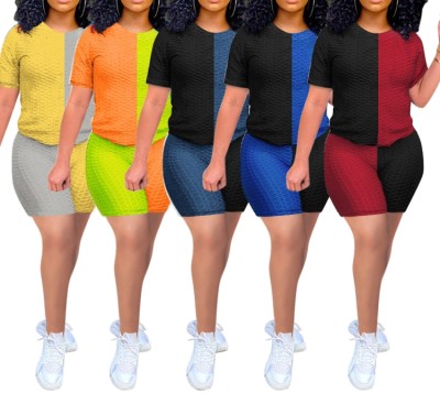 Summer Block Color Casual Shirt and Shorts 2PC Set