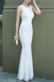Summer Wedding White Sequins Sleeveless O-Neck Mermaid Bridal Dress