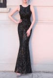 Summer Black Sequins Sleeveless O-Neck Mermaid Evening Dress