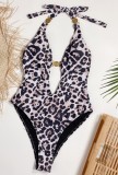 Summer One-Piece Leopard Print Halter Swimwear