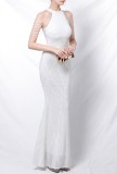 Summer Wedding White Sequins Scoop Neck Mermaid Bridal Dress