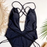 Summer 1 Piece Black High Cut Strap Swimwear