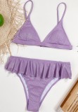 Summer 2PC Purple Ruffles Strap Swimwear