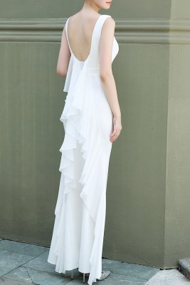 Summer Wedding White Sleeveless O-Neck Ruffles Mermaid Bridal Dress