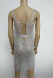 Summer Silver Sequins Side Slit Wide Strap Club Dress