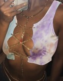 Summer Tie Dye Purple Chains Lace-Up Sleeveless Crop Top