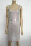 Summer Silver Sequins Side Slit Wide Strap Club Dress