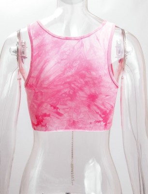Summer Tie Dye Pink Chains Lace-Up Tank Crop Top