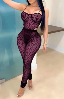 Summer Leopard Print Sexy Strap Bodysuit and Matching Leggings Two-Piece Set