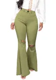 Summer Green High Waist Ripped Flare Jeans