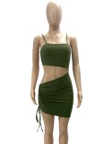 Summer Green Cut Out Ruched Strings Strap Mini Bodycon Dress