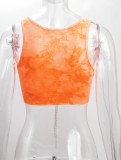 Summer Tie Dye Orange Chains Lace-Up Tank Crop Top