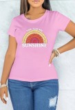 Summer Print Pink O-Neck Short Sleeve T Shirt