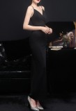 Summer Black Side Slit Tassels Strap Evening Dress