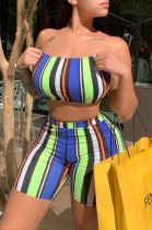 Summer Colorful Stripes Sexy Bandeau Top and Shorts 2 Piece Matching Set