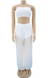 Summer White Bandeau Top and Wide Pants 2PC Matching Set