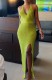 Summer Knitting Green Side Slit Wrapped Halter Long Dress