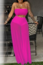 Summer Pink Bandeau Top and Wide Pants 2PC Matching Set