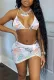 Summer Print White Sexy Bra and Panty, Matching Mini Skirt 3 Piece Party Set