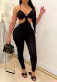 Summer Black Sexy Cut Out Halter Bodycon Jumpsuit